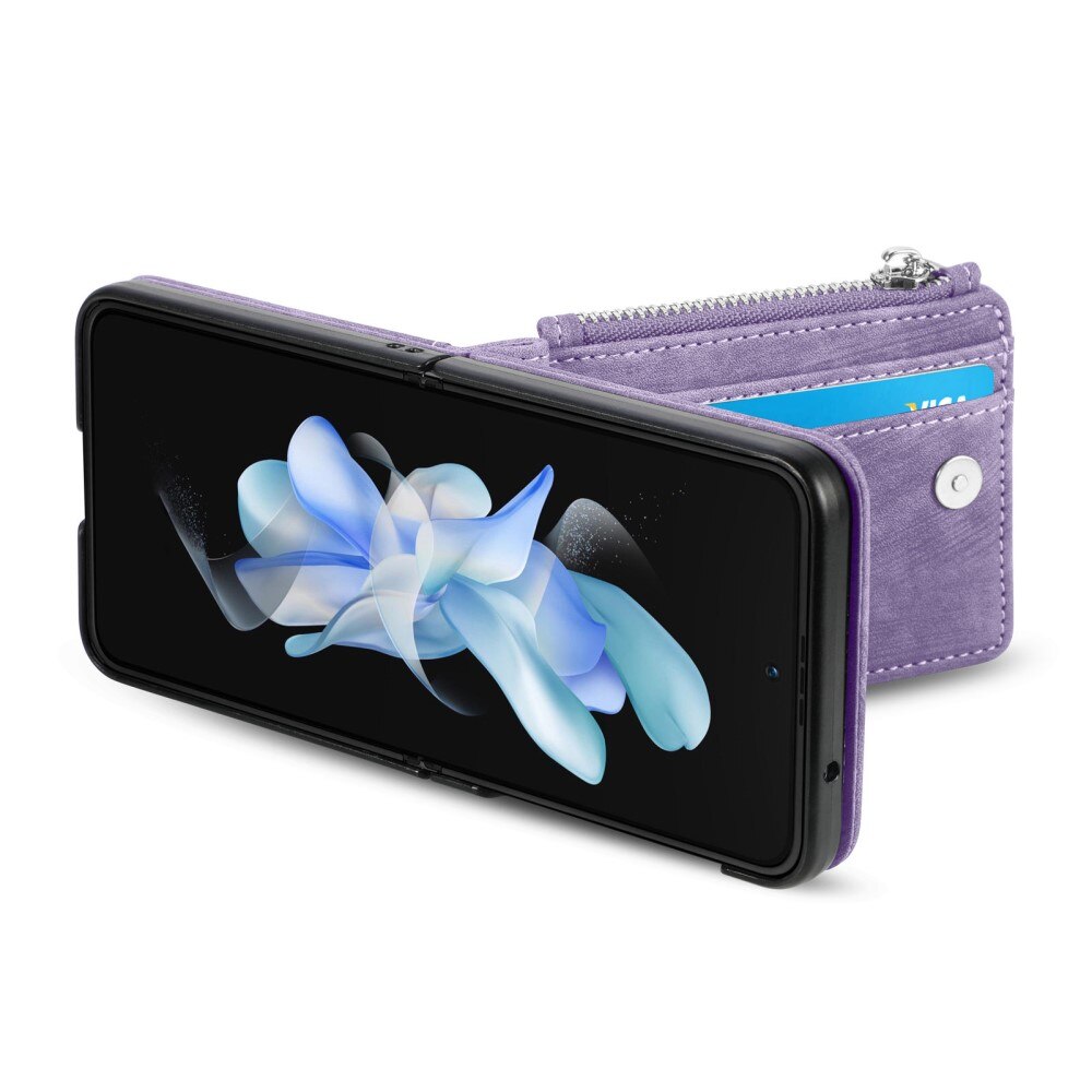 Samsung Galaxy Z Flip 5 Zipper Multi-slot Wallet Case Purple