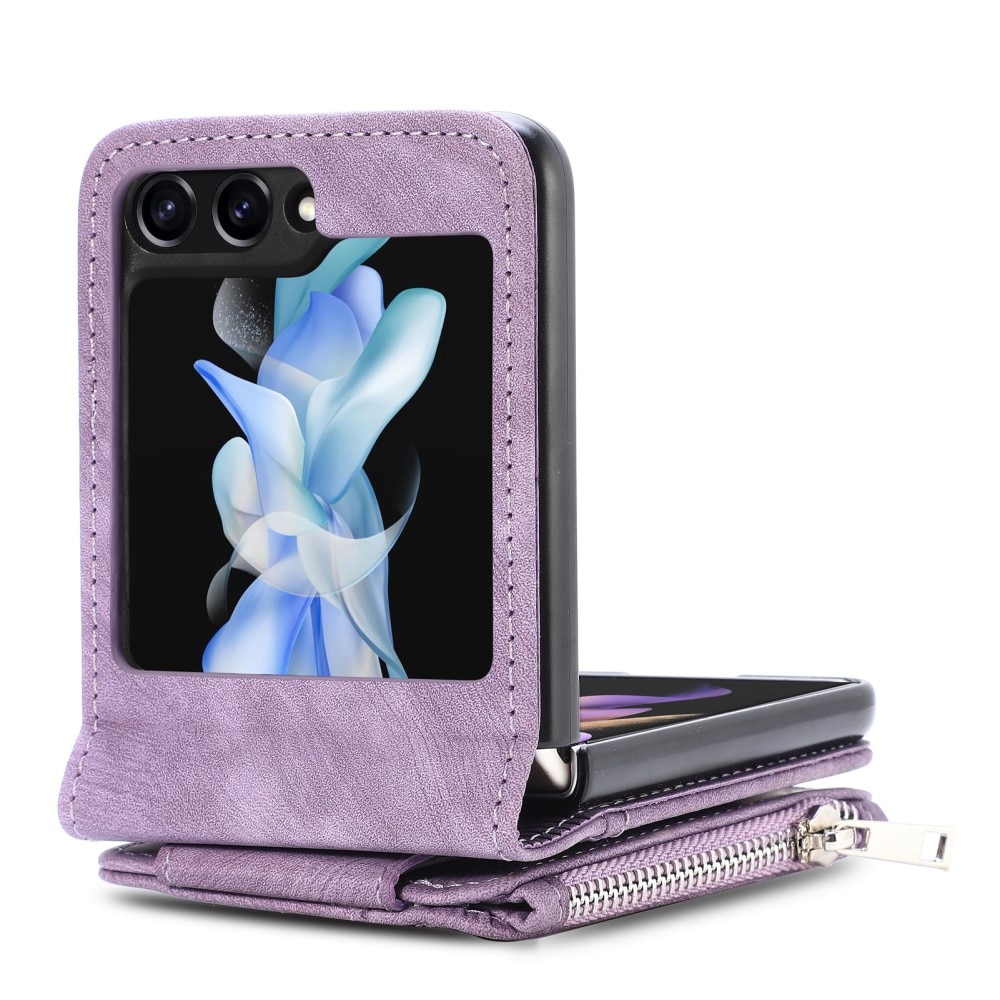 Samsung Galaxy Z Flip 5 Zipper Multi-slot Wallet Case Purple