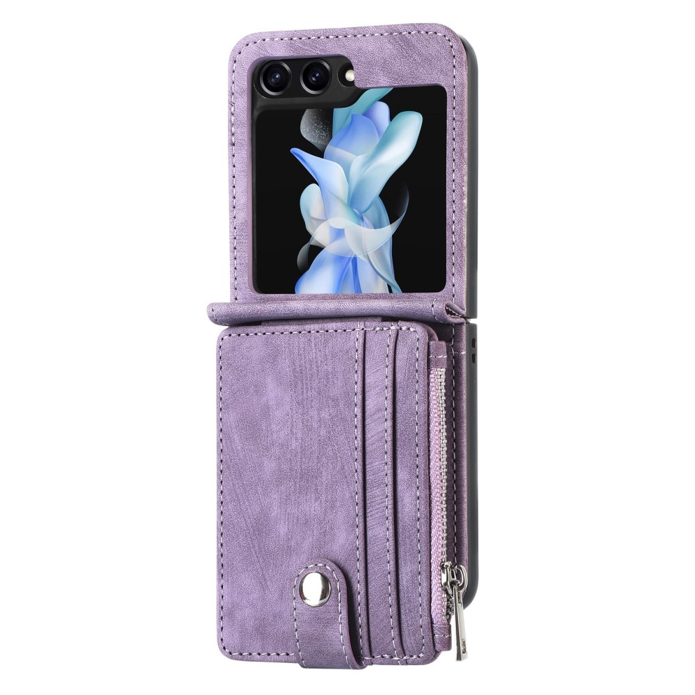 Samsung Galaxy Z Flip 5 Zipper Multi-slot Wallet Case Purple