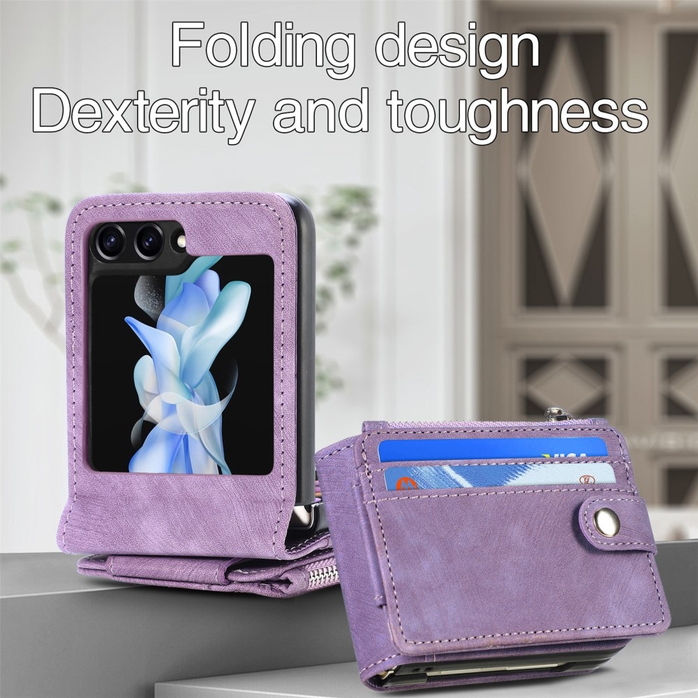 Samsung Galaxy Z Flip 5 Zipper Multi-slot Wallet Case Purple