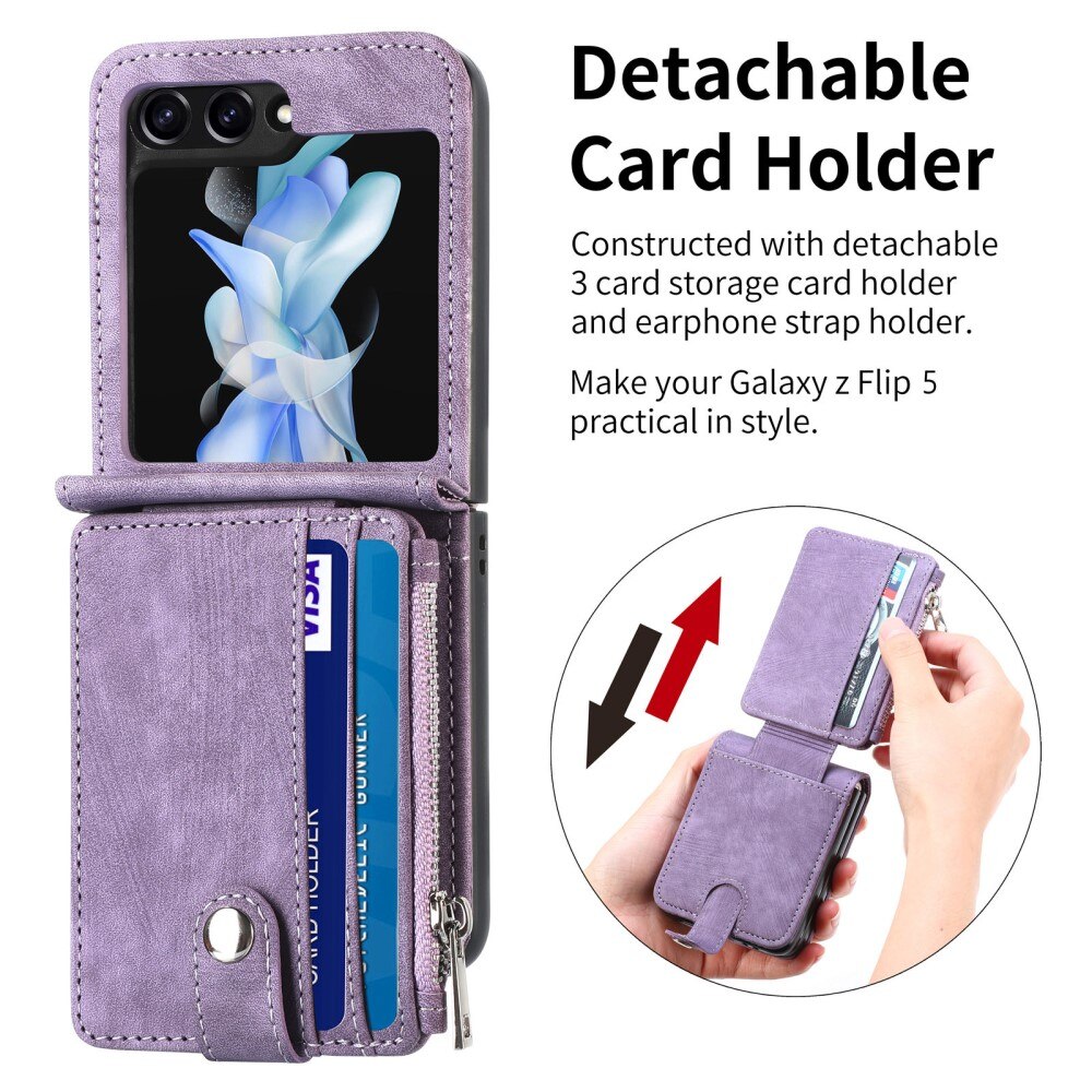 Samsung Galaxy Z Flip 5 Zipper Multi-slot Wallet Case Purple