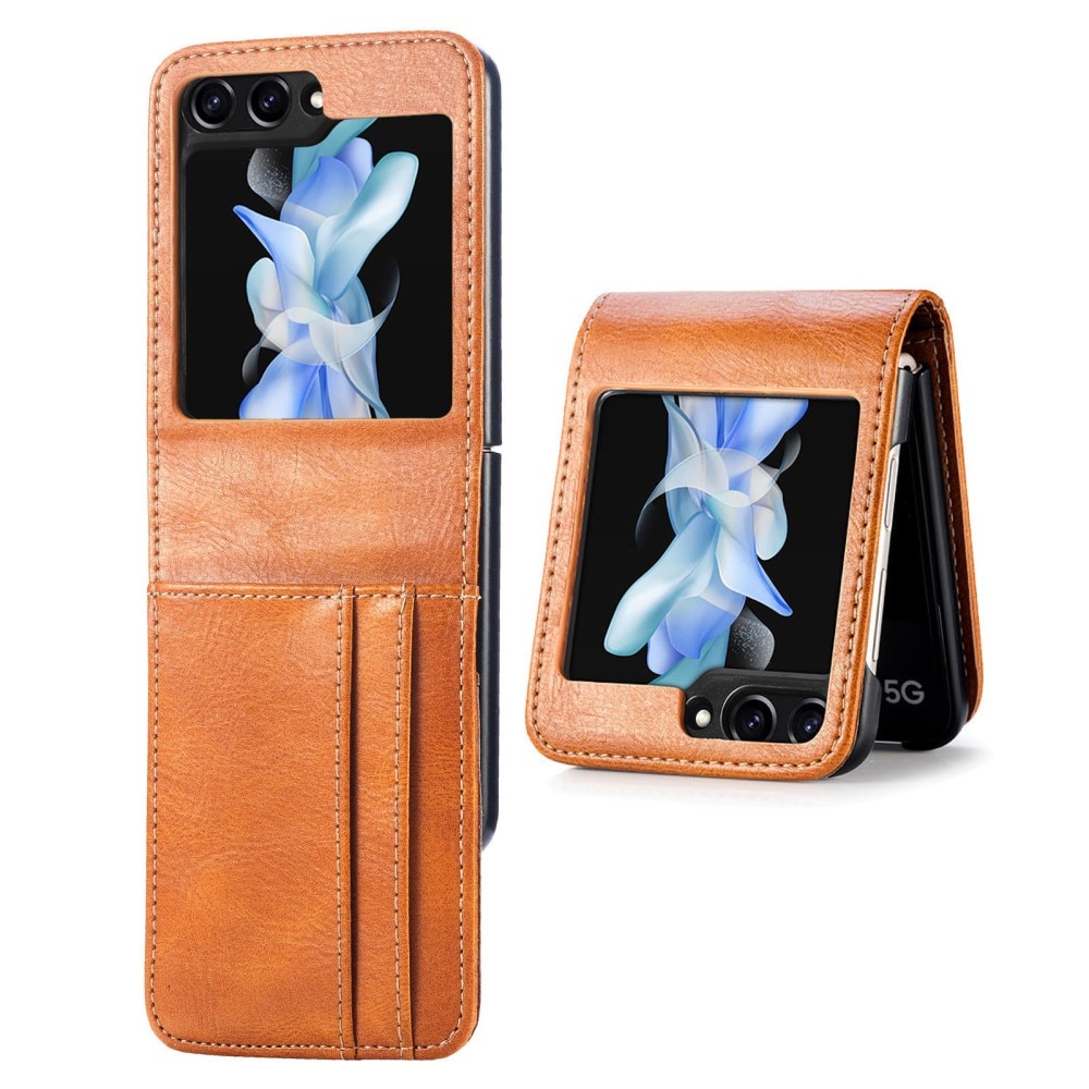 Samsung Galaxy Z Flip 6 Genuine Leather Wallet Case Cognac