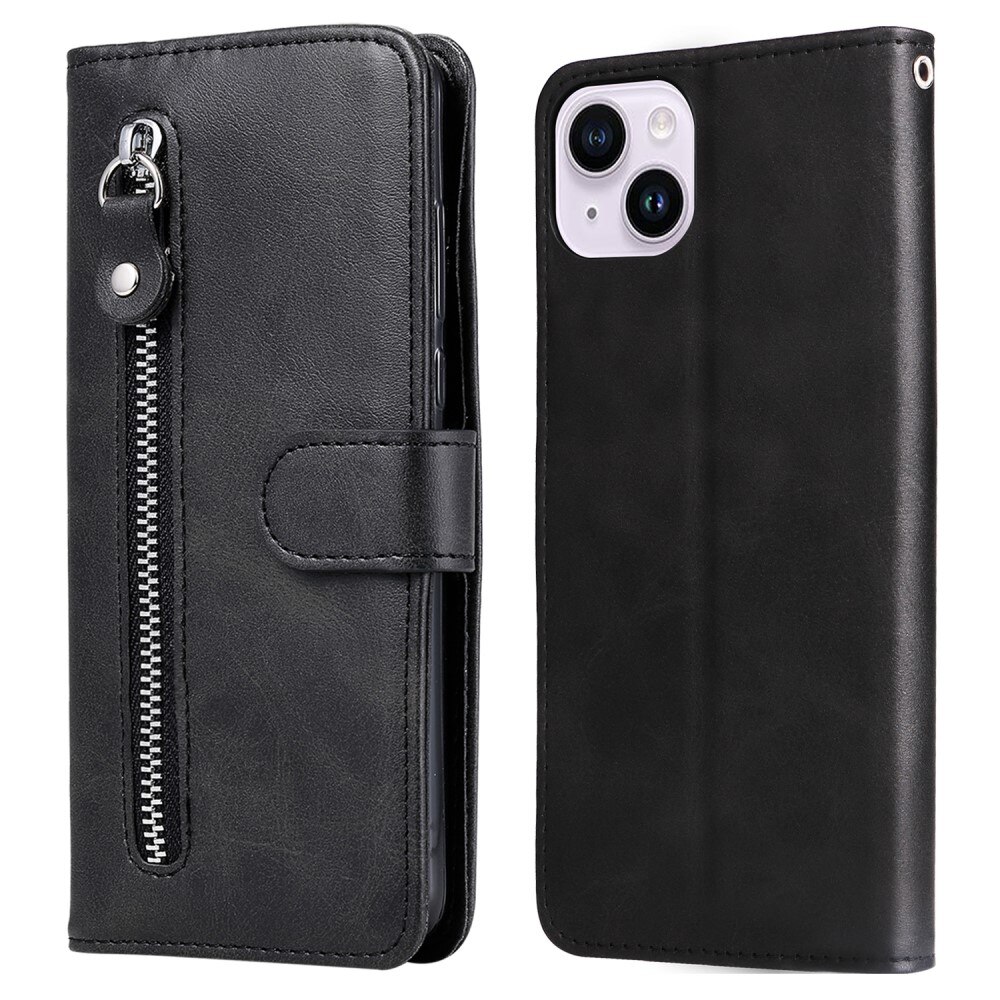 iPhone 15 Leather Cover Zipper Black