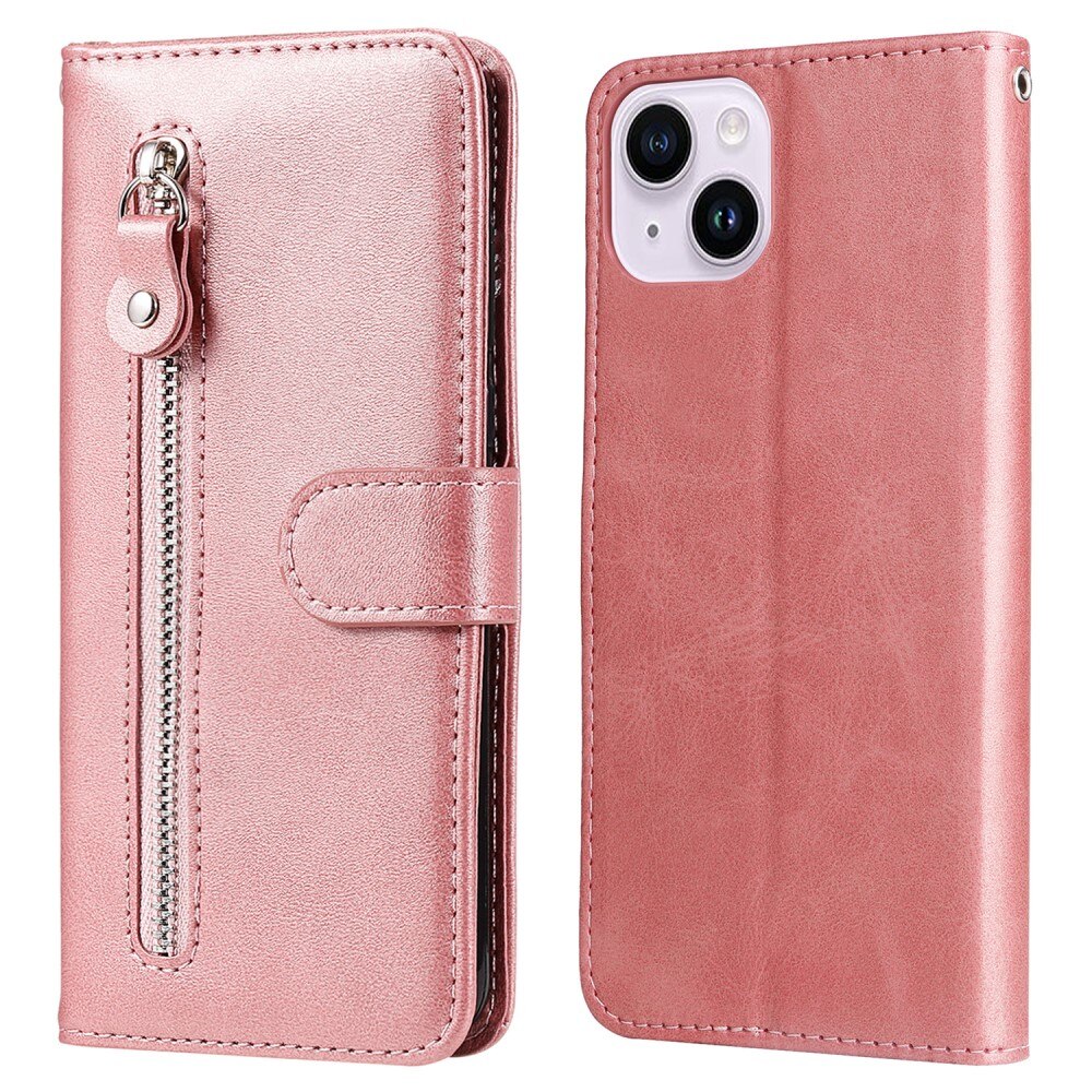 iPhone 15 Leather Cover Zipper Pink
