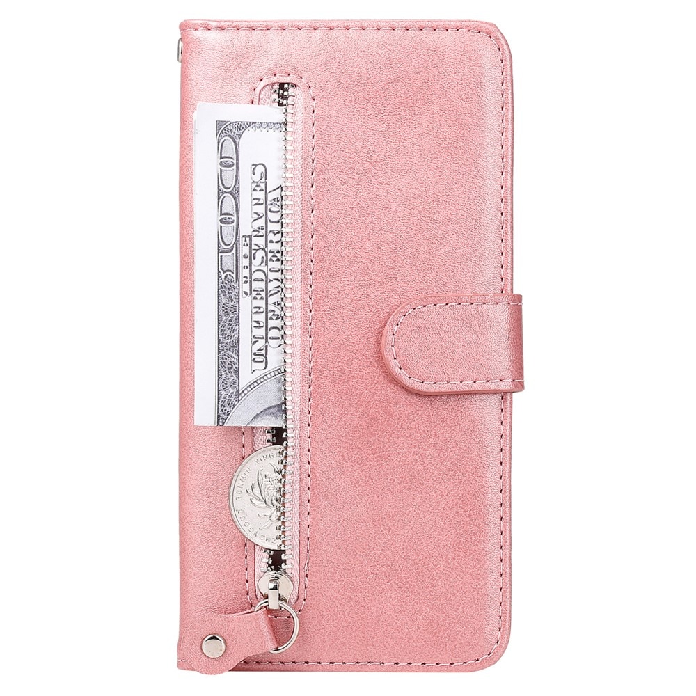iPhone 15 Leather Cover Zipper Pink