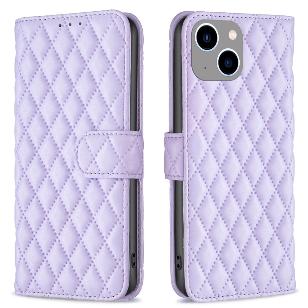 iPhone 15 Wallet Case Quilted Purple