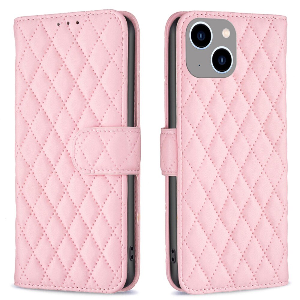 iPhone 15 Wallet Case Quilted Pink