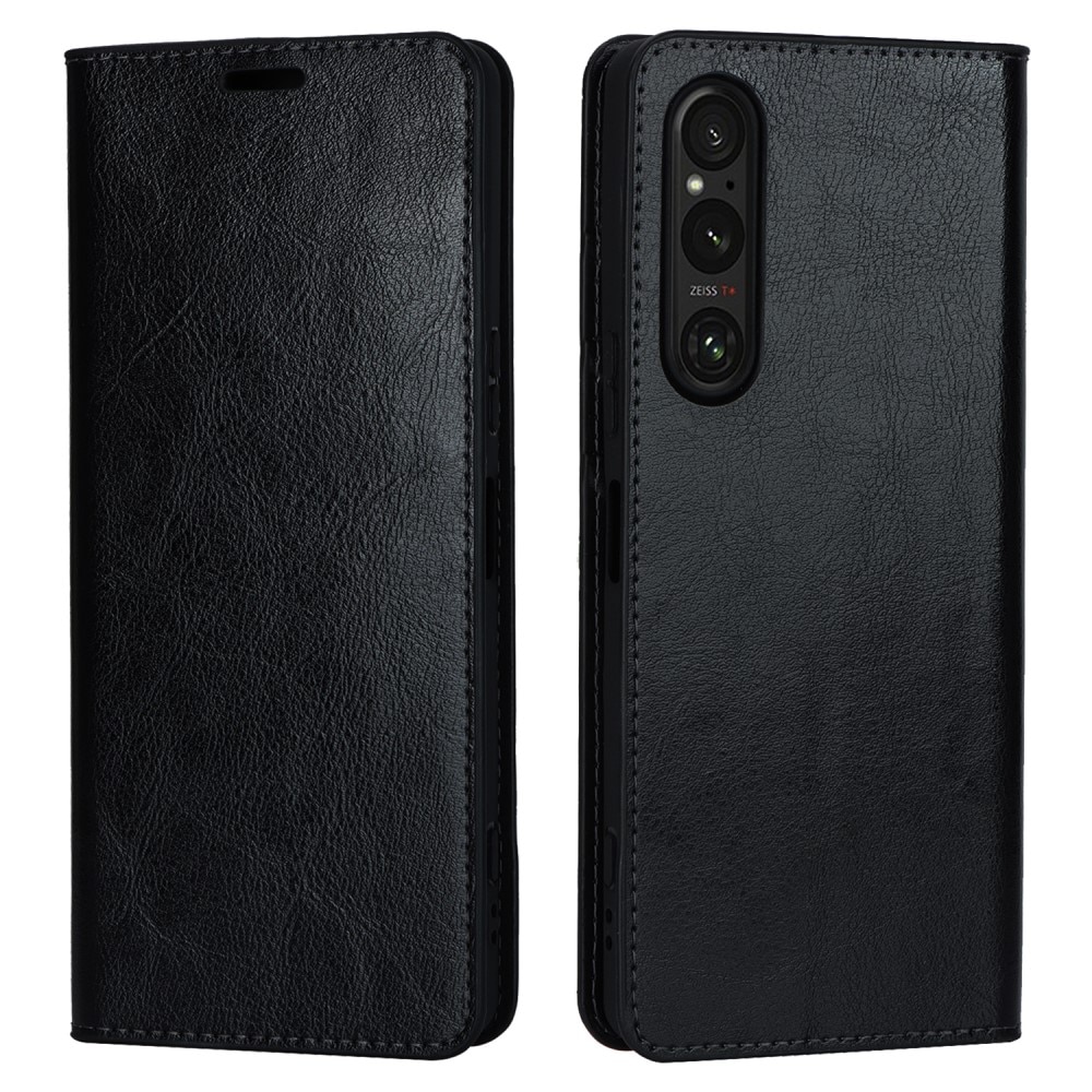 Sony Xperia 1 VI Genuine Leather Wallet Case Black