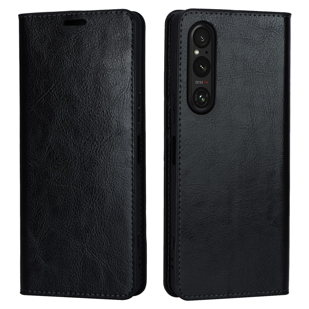 Sony Xperia 1 V Genuine Leather Wallet Case Black