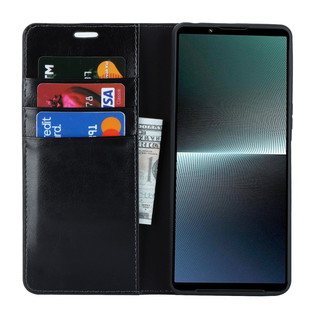 Sony Xperia 1 V Genuine Leather Wallet Case Black