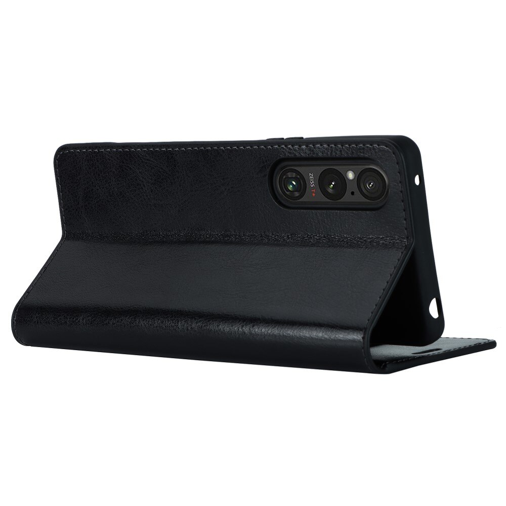 Sony Xperia 1 V Genuine Leather Wallet Case Black