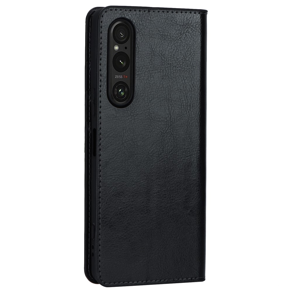 Sony Xperia 1 V Genuine Leather Wallet Case Black