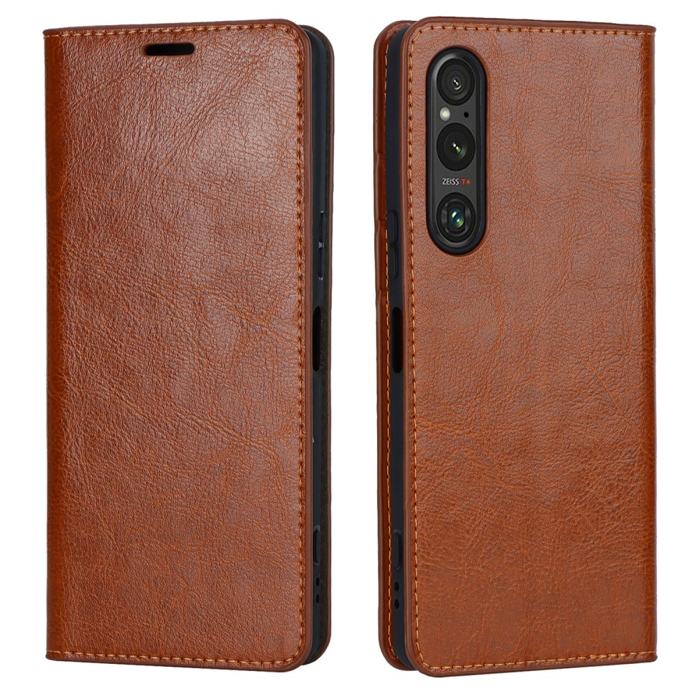 Sony Xperia 1 V Genuine Leather Wallet Case Brown
