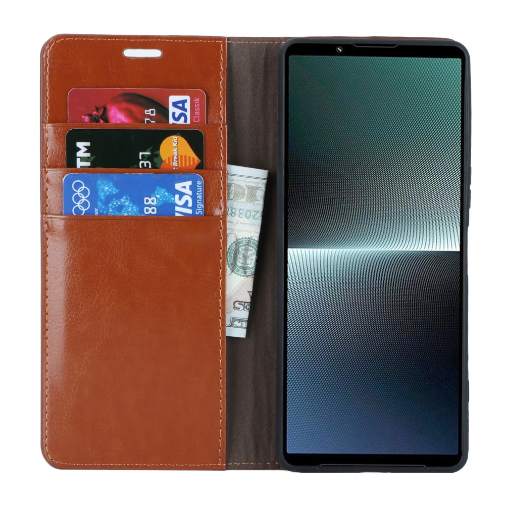 Sony Xperia 1 V Genuine Leather Wallet Case Brown