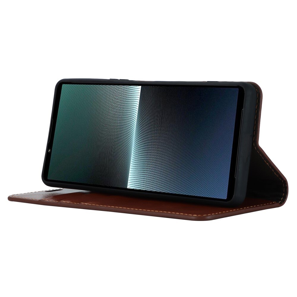 Sony Xperia 1 V Genuine Leather Wallet Case Brown