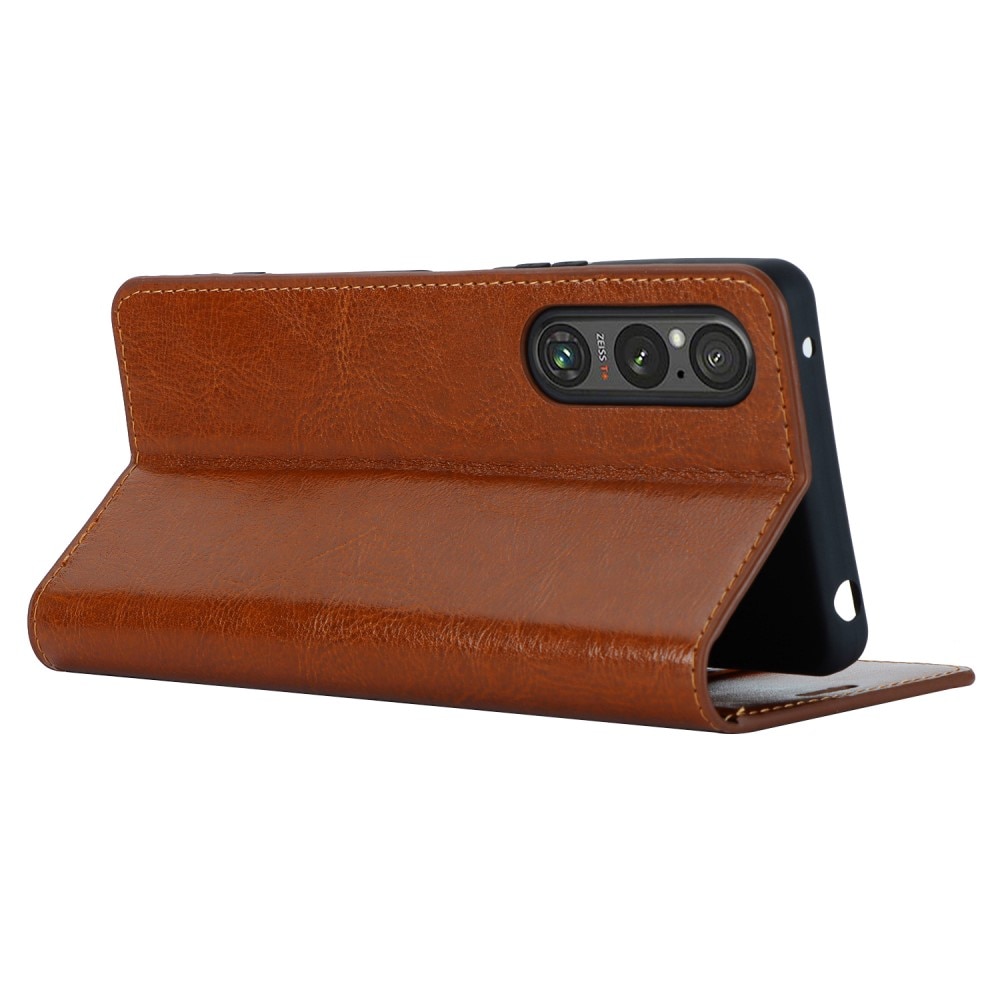 Sony Xperia 1 V Genuine Leather Wallet Case Brown