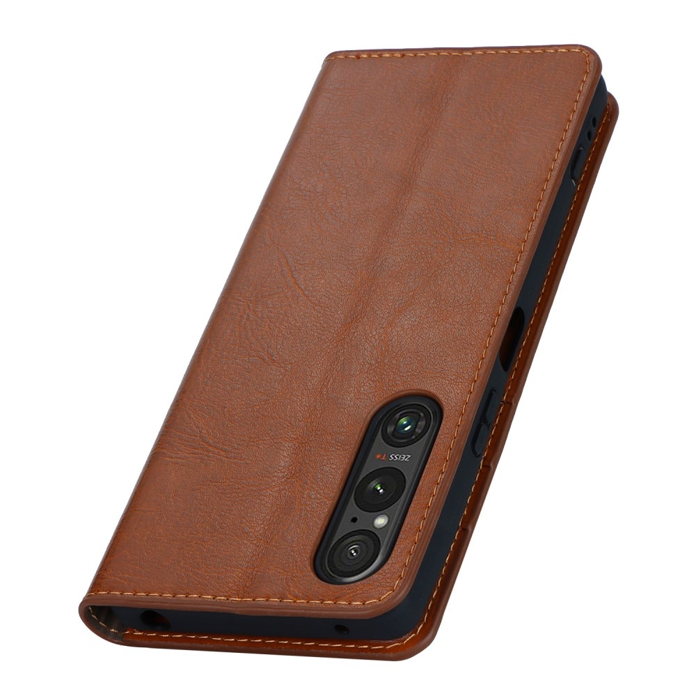 Sony Xperia 1 V Genuine Leather Wallet Case Brown