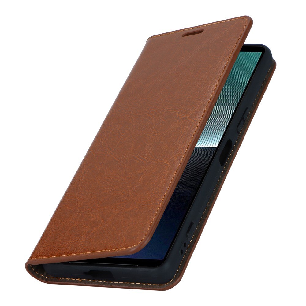Sony Xperia 1 V Genuine Leather Wallet Case Brown