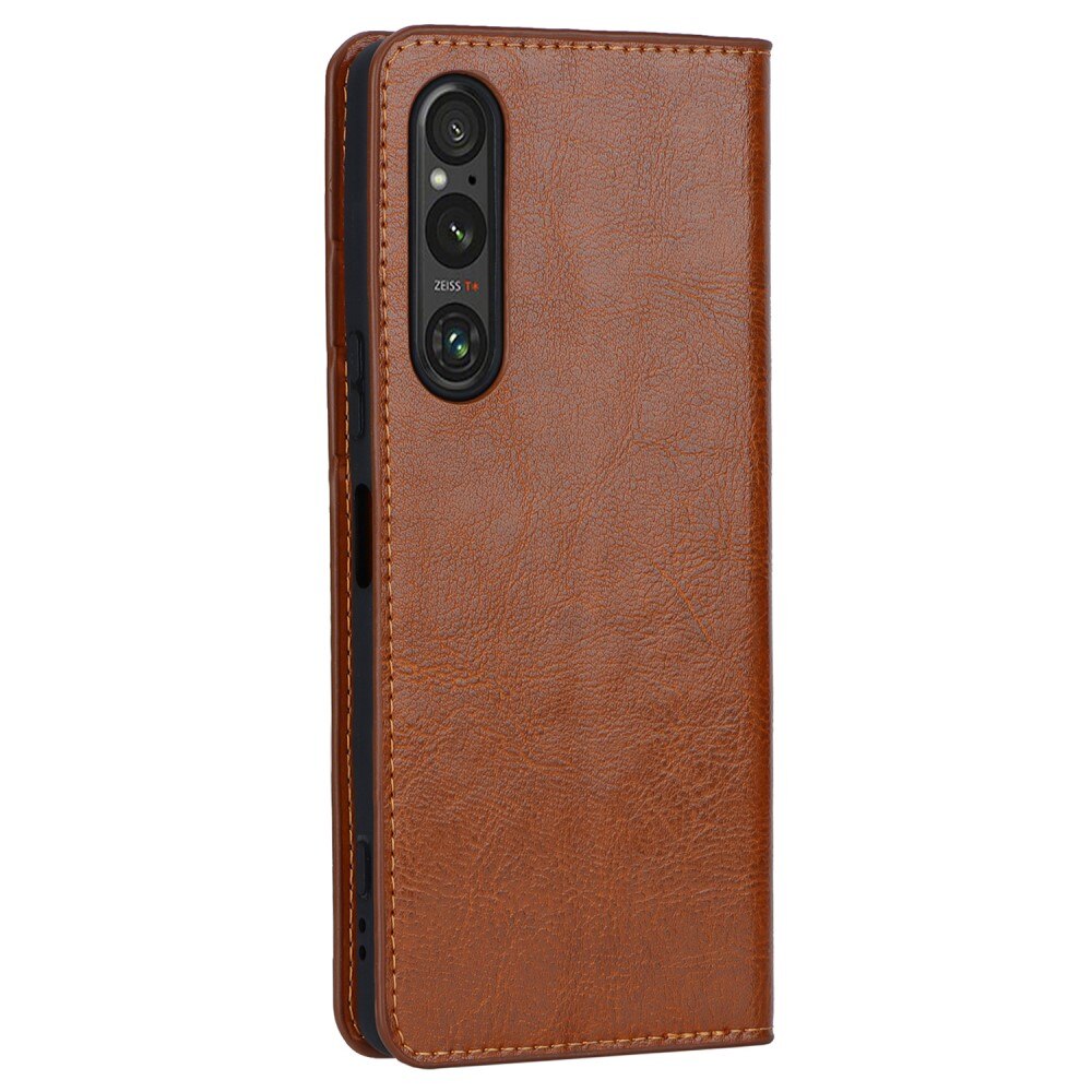 Sony Xperia 1 V Genuine Leather Wallet Case Brown