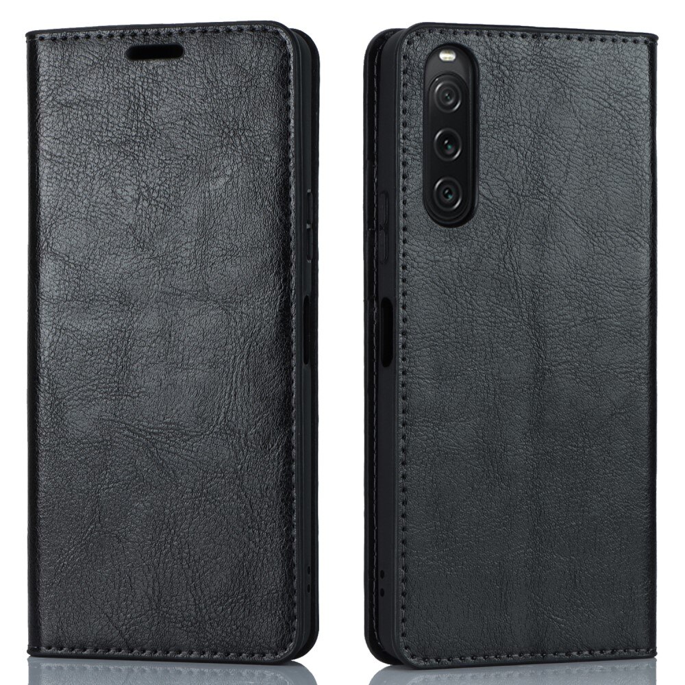 Sony Xperia 5 V Genuine Leather Wallet Case Black