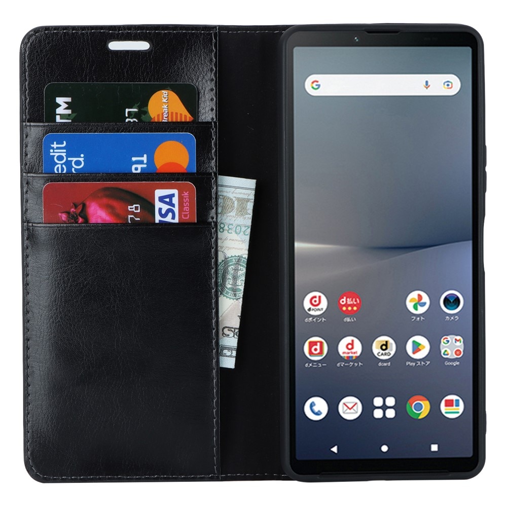 Sony Xperia 10 V Genuine Leather Wallet Case Black