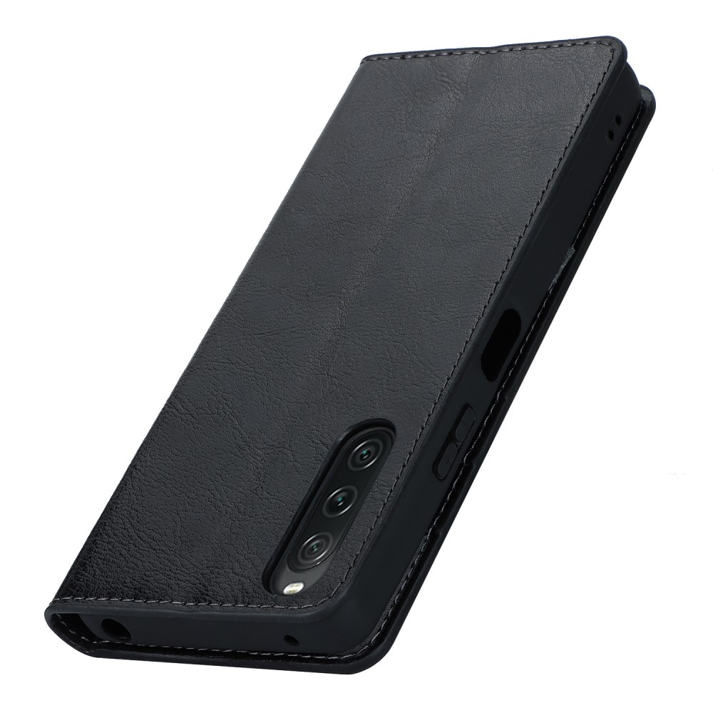 Sony Xperia 10 V Genuine Leather Wallet Case Black