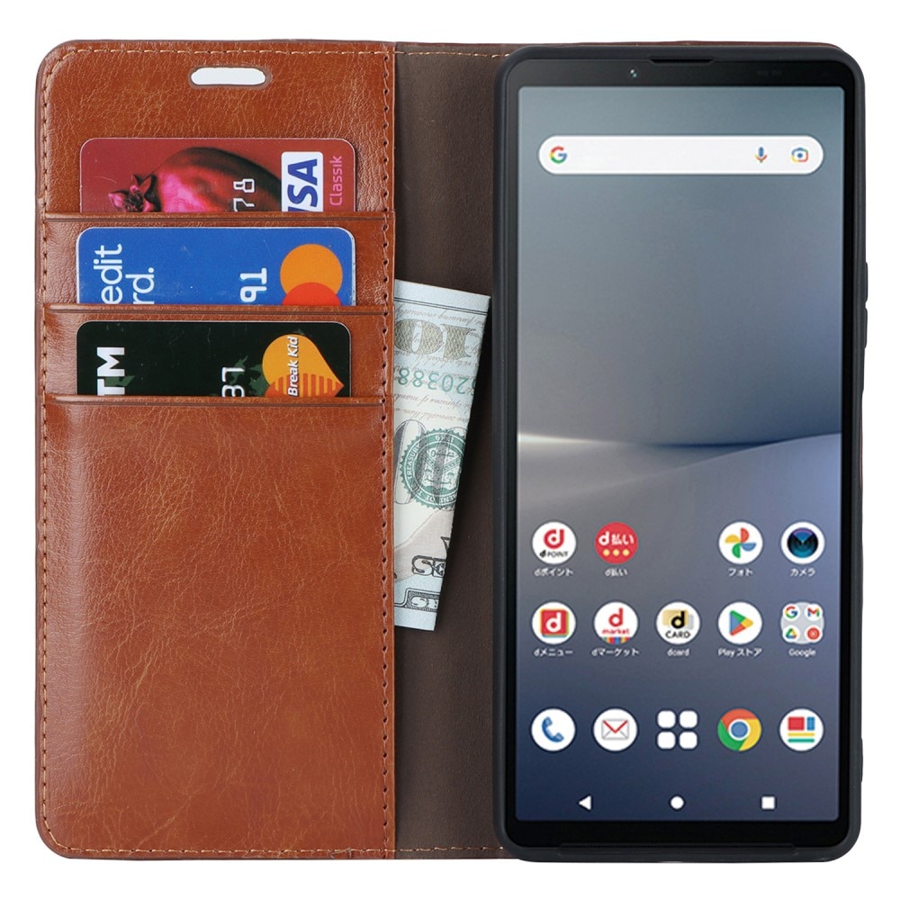 Sony Xperia 10 V Genuine Leather Wallet Case Brown