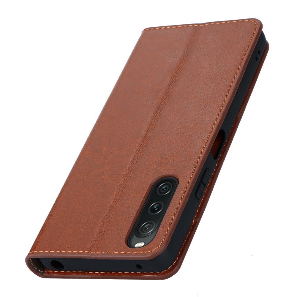 Sony Xperia 10 V Genuine Leather Wallet Case Brown