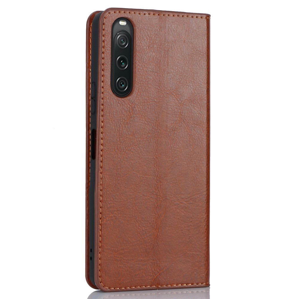 Sony Xperia 10 V Genuine Leather Wallet Case Brown