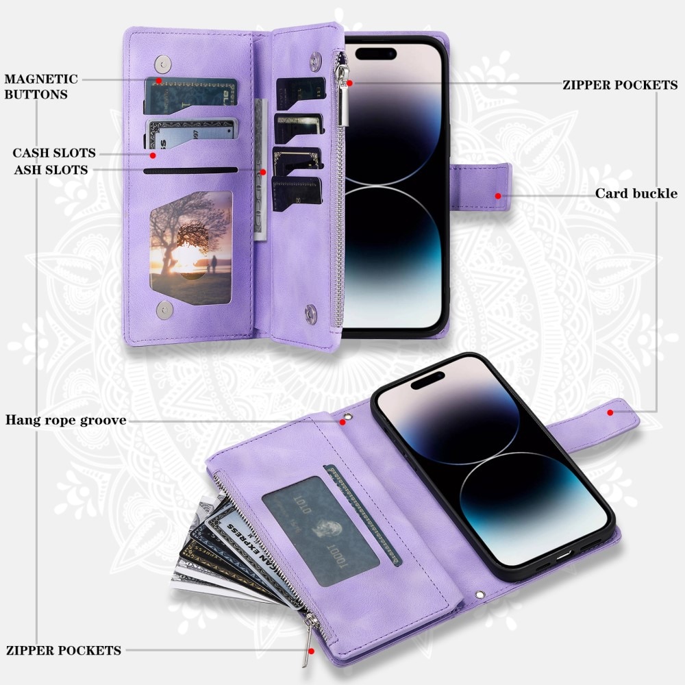 iPhone 15 Pro Wallet/Purse Mandala Purple