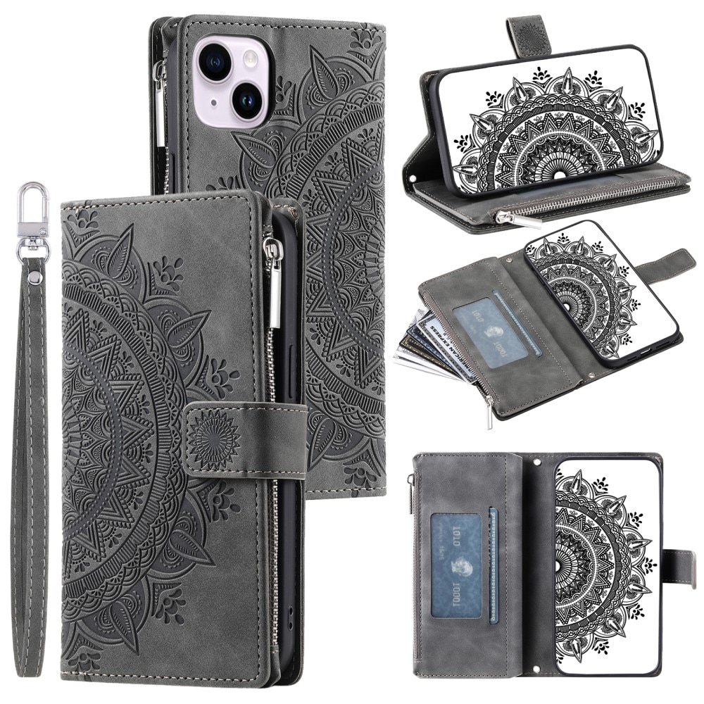 iPhone 15 Wallet/Purse Mandala Grey