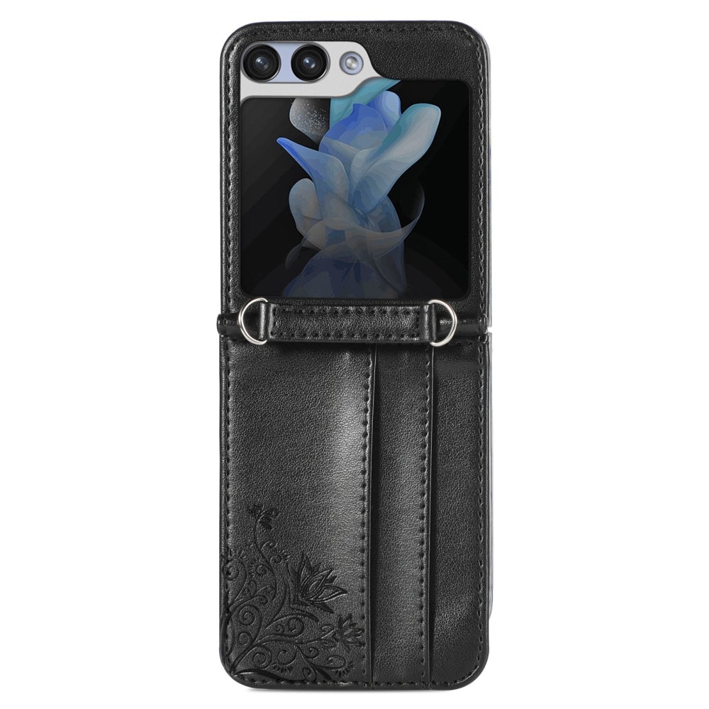 Samsung Galaxy Z Flip 5 Leather Cover Imprinted Butterflies Black