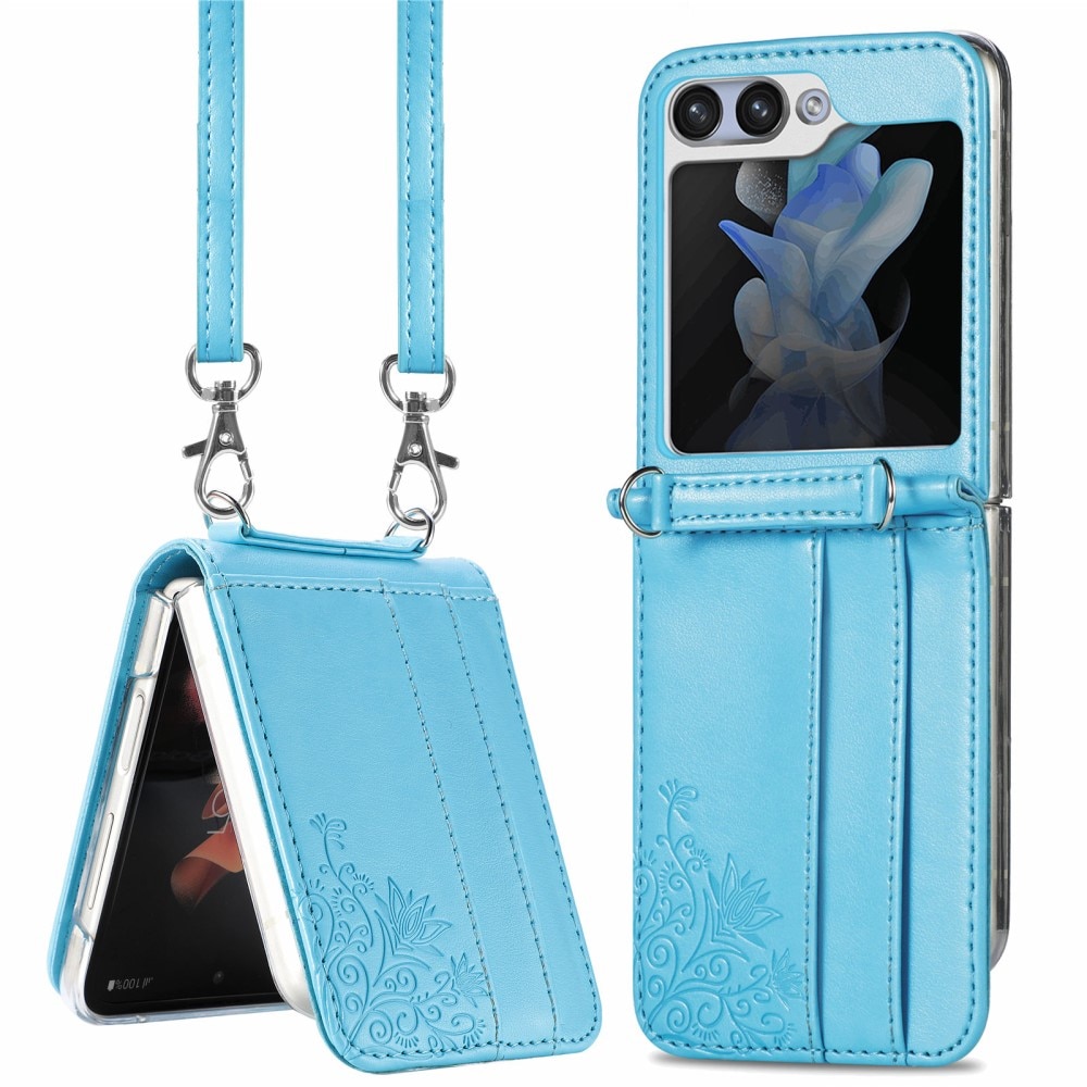 Samsung Galaxy Z Flip 6 Leather Cover Imprinted Butterflies Blue