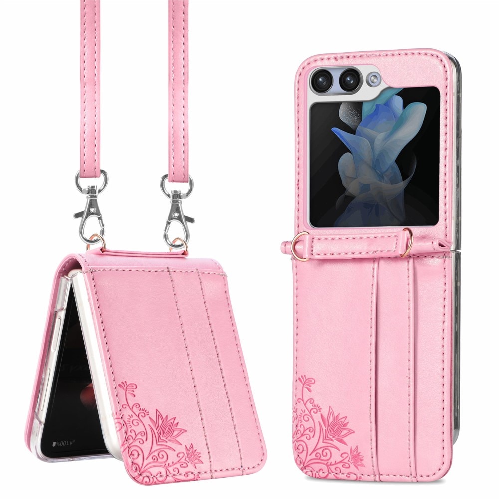 Samsung Galaxy Z Flip 5 Leather Cover Imprinted Butterflies Pink