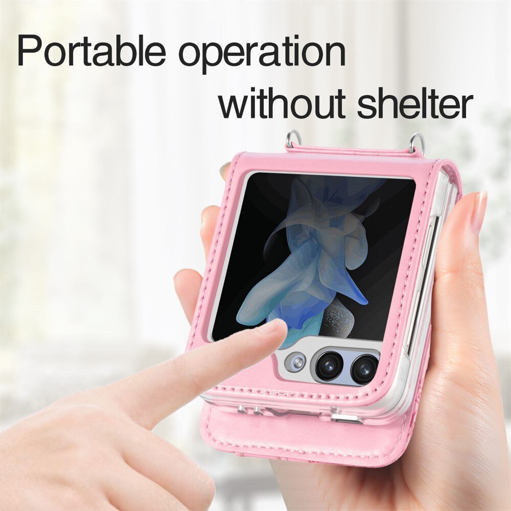 Samsung Galaxy Z Flip 6 Leather Cover Imprinted Butterflies Pink