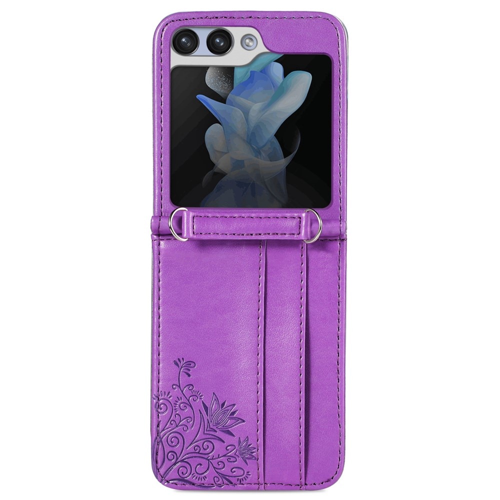 Samsung Galaxy Z Flip 5 Leather Cover Imprinted Butterflies Purple