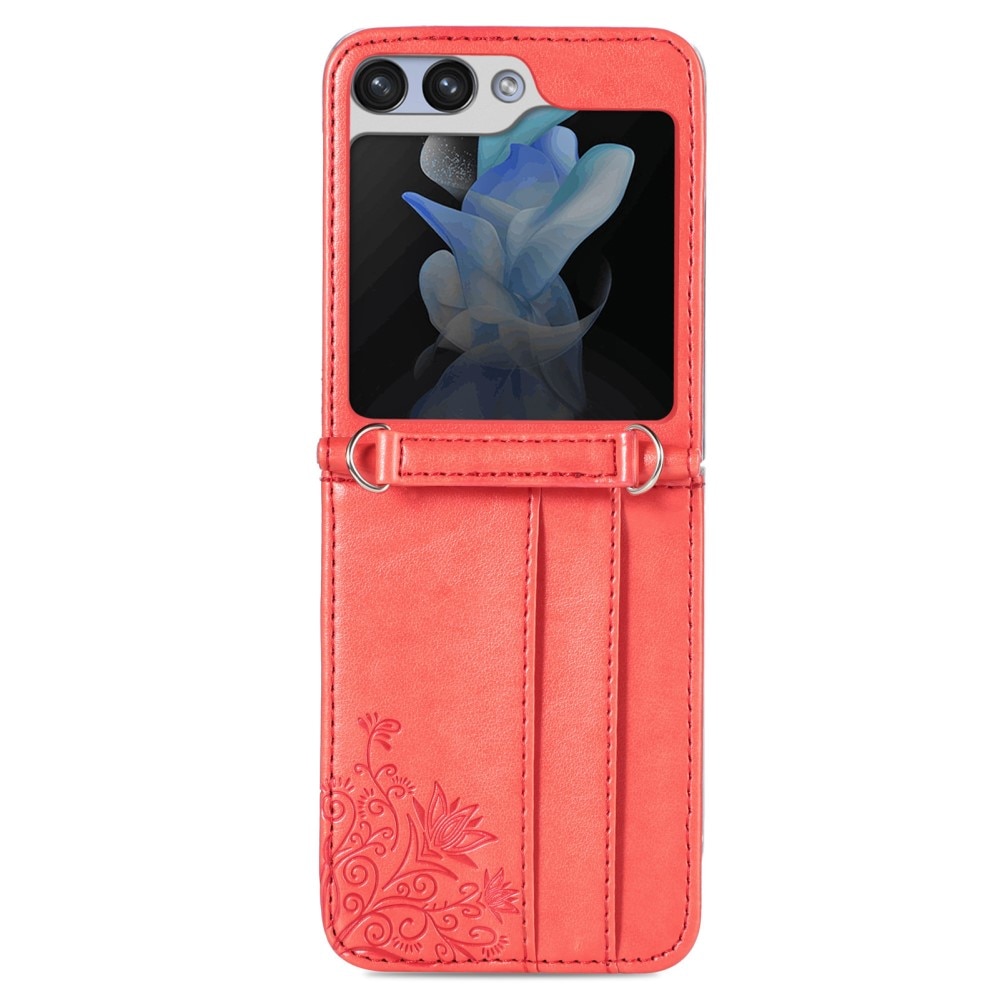 Samsung Galaxy Z Flip 5 Leather Cover Imprinted Butterflies Red