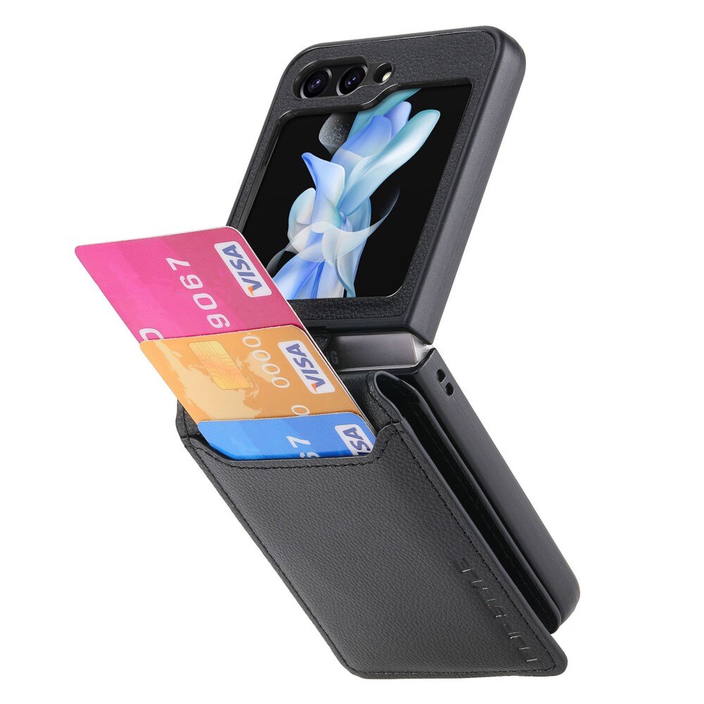 Samsung Galaxy Z Flip 5 Case with Ring Holder + Card Slot Black