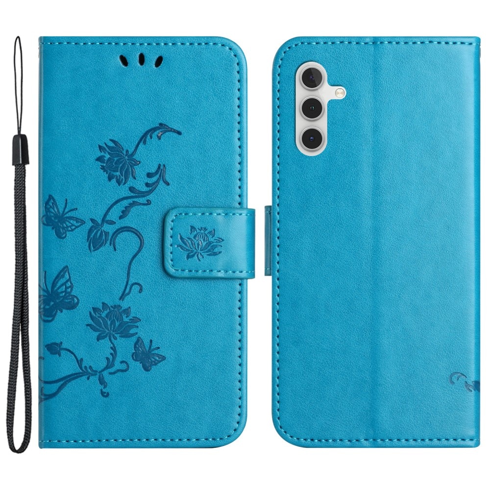 Samsung Galaxy S23 FE Leather Cover Imprinted Butterflies Blue