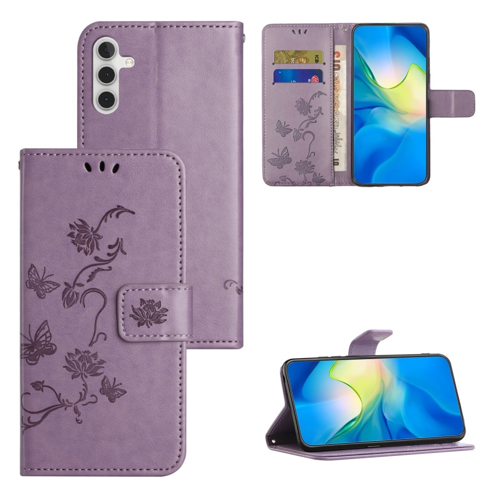 Samsung Galaxy S23 FE Leather Cover Imprinted Butterflies Purple