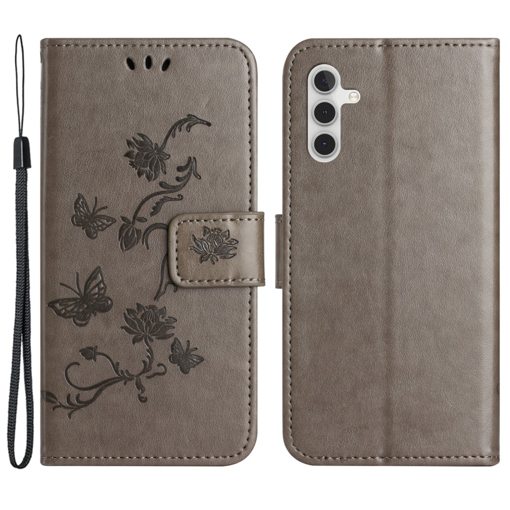 Samsung Galaxy S23 FE Leather Cover Imprinted Butterflies Grey