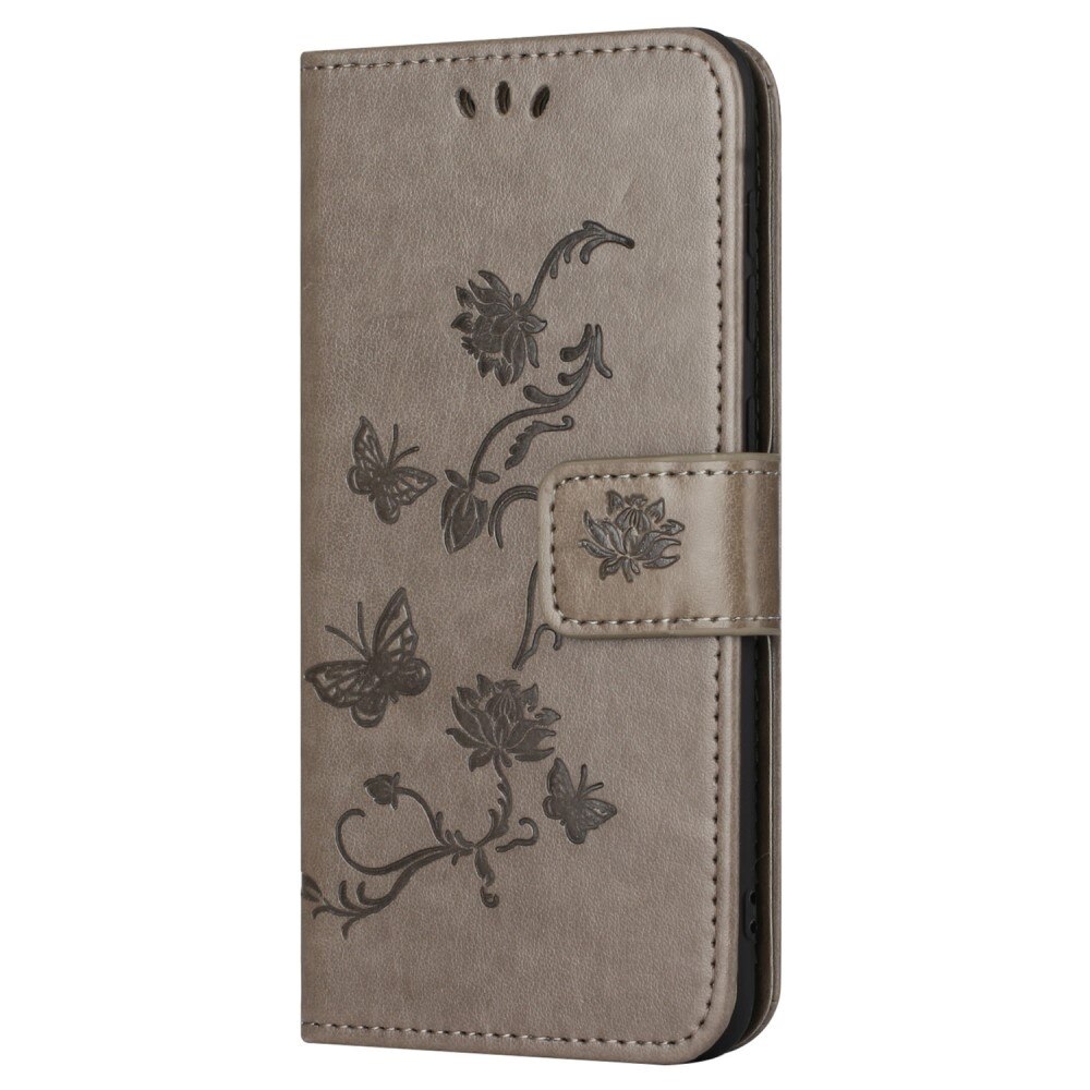 Samsung Galaxy S23 FE Leather Cover Imprinted Butterflies Grey