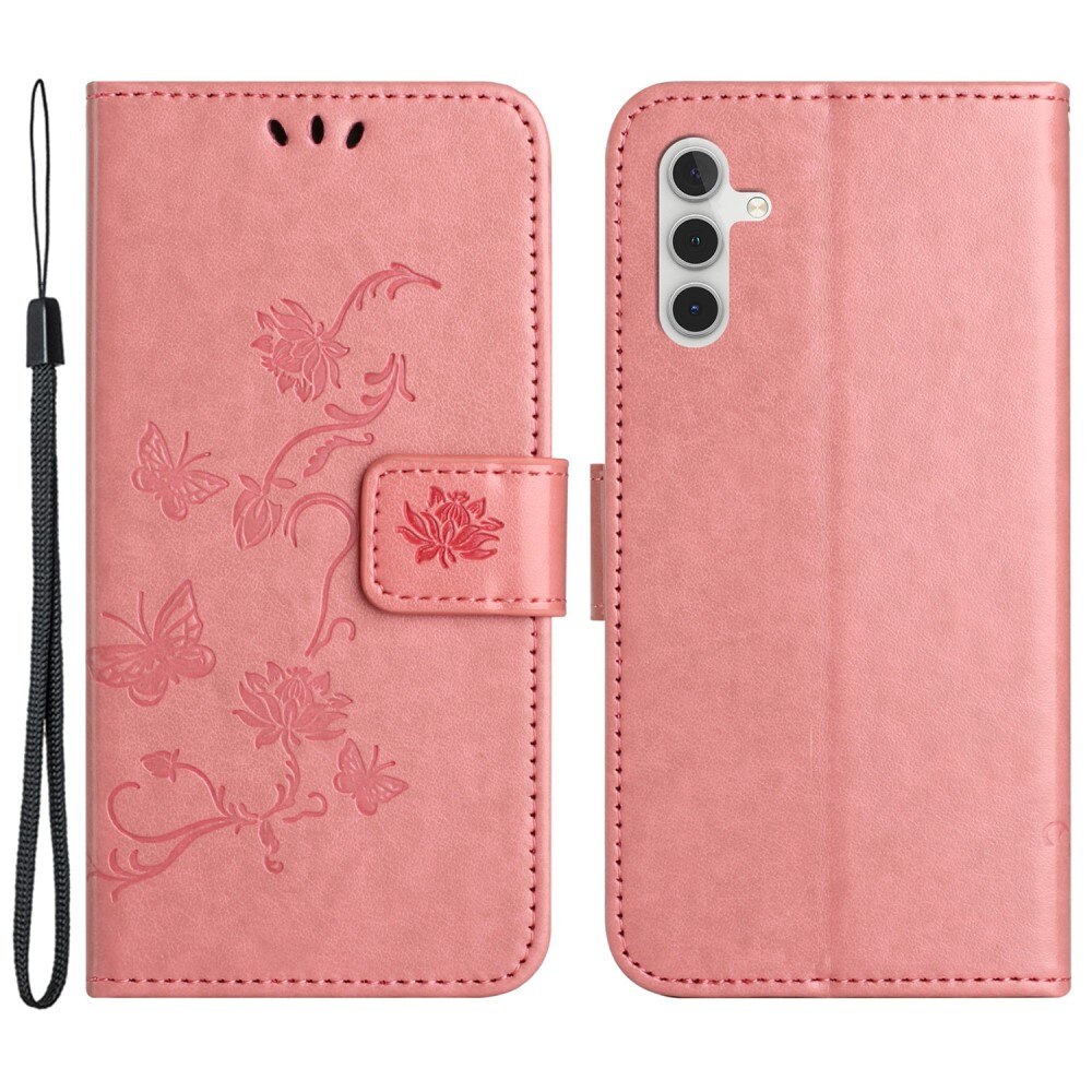 Samsung Galaxy S23 FE Leather Cover Imprinted Butterflies Pink