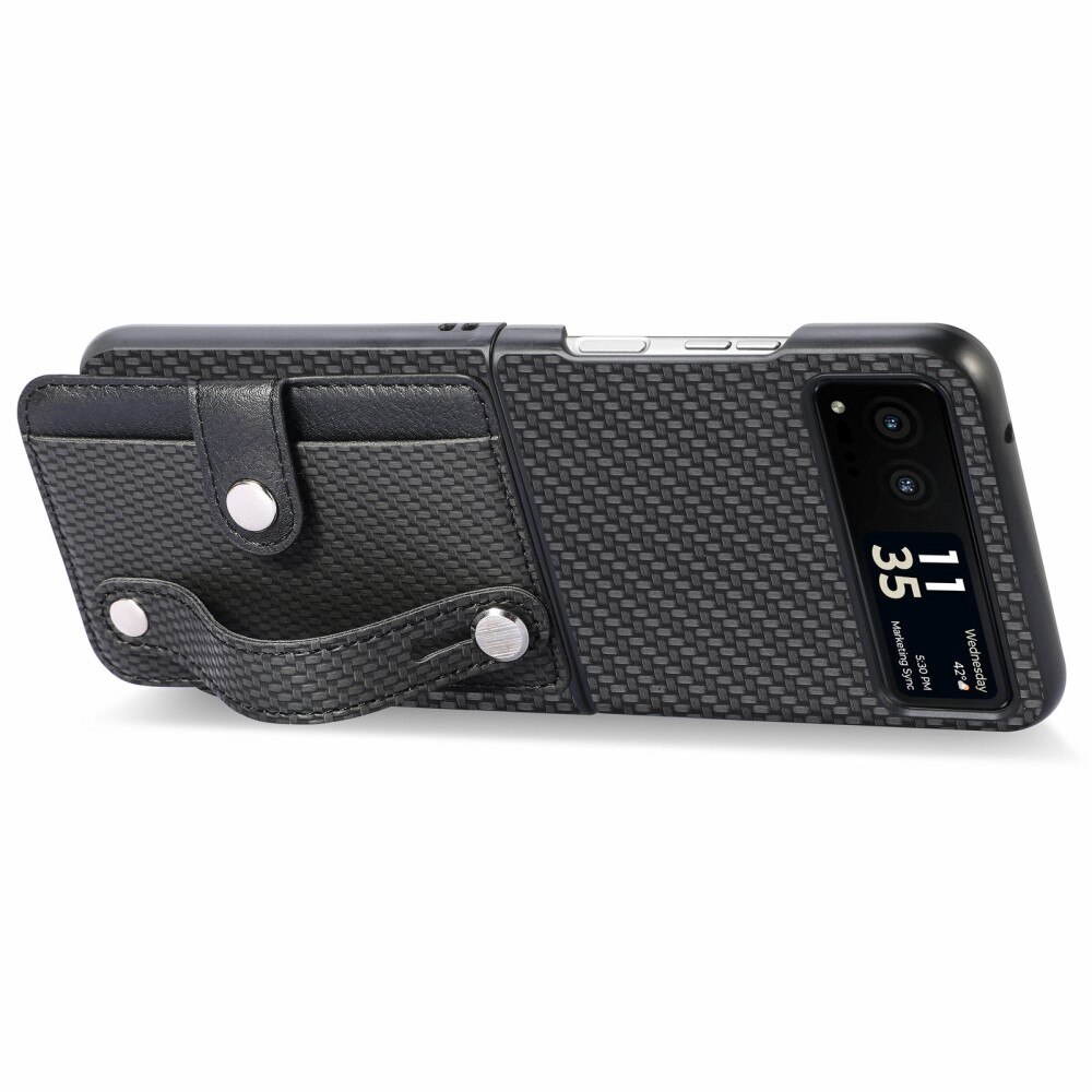 Motorola Razr 40 Leather Case Card Slot + Finger Strap Black