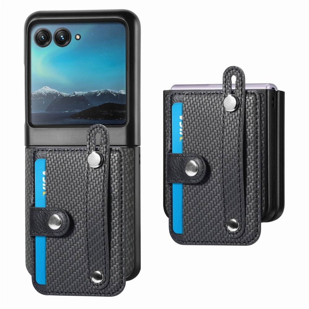 Motorola Razr 40 Ultra Leather Case Card Slot + Finger Strap Black