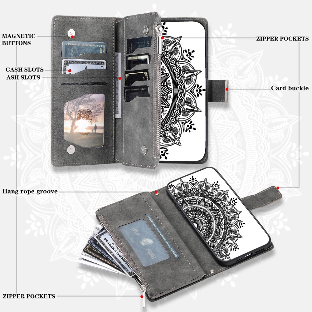 Samsung Galaxy S23 FE Wallet/Purse Mandala Grey