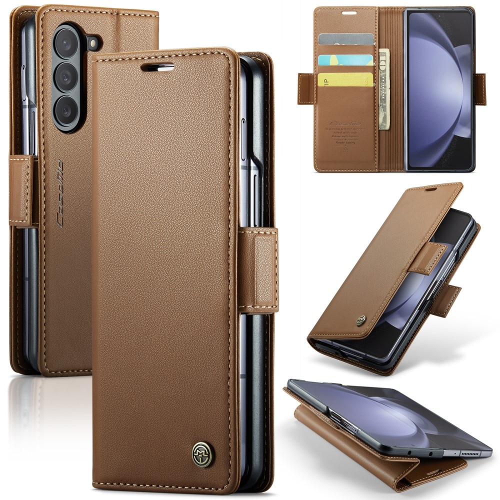 Samsung Galaxy Z Fold 5 RFID blocking Slim Wallet Case Brown
