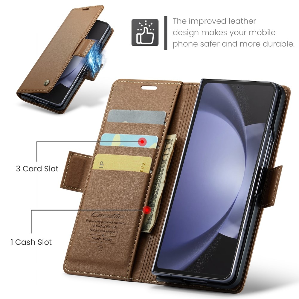 Samsung Galaxy Z Fold 5 RFID blocking Slim Wallet Case Brown