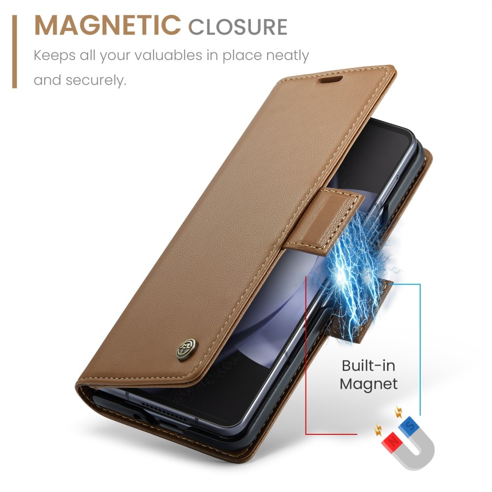 Samsung Galaxy Z Fold 5 RFID blocking Slim Wallet Case Brown