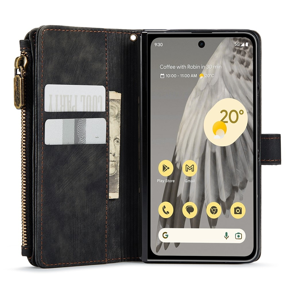 Google Pixel Fold Zipper Wallet Book Cover Black